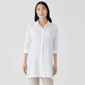 Eileen Fisher Irish Linen creamy white Blouse with side slits